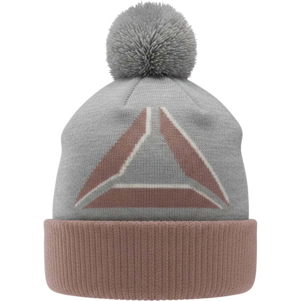 Reebok Beanie Hat Womens OSFM Grey Mauve Knit Pom Pom Delta Logo